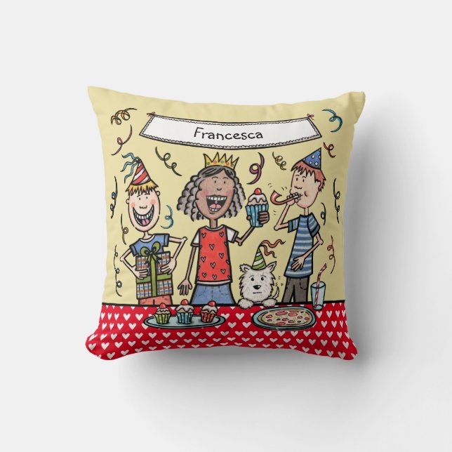 Personalized Cute Children's Party Illustration Cushion (Front)