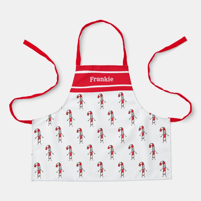 Personalized Cute Christmas Candy Cane Apron (Front)