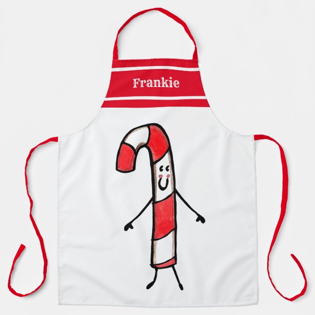 Personalized Cute Christmas Candy Cane Apron (Front)