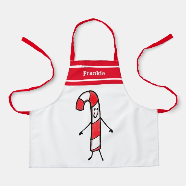 Personalized Cute Christmas Candy Cane Apron (Front)