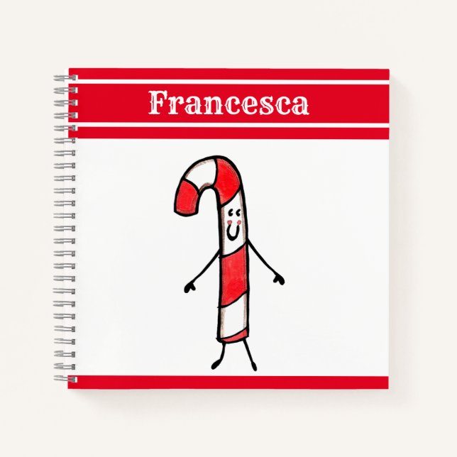 Personalized Cute Christmas Candy Cane Notebook (Front)