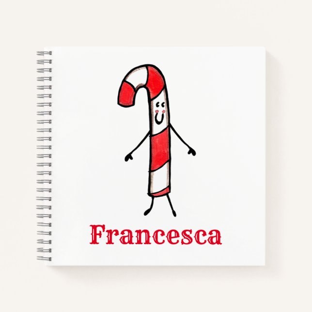 Personalized Cute Christmas Candy Cane Notebook (Front)