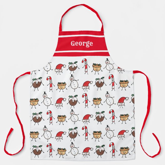 Personalized Cute Christmas Characters Apron (Front)