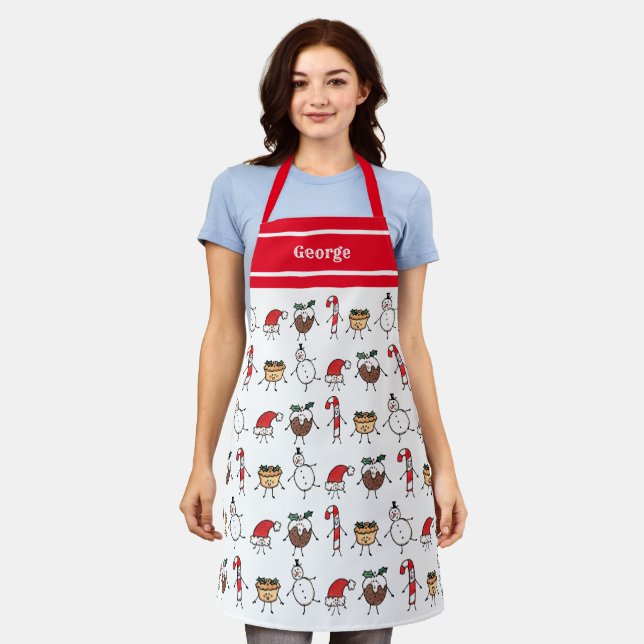 Personalized Cute Christmas Characters Apron (Worn)