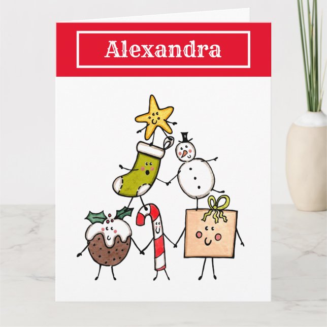 Personalized Cute Christmas Characters Card (Front)