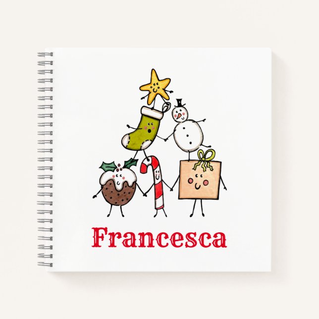 Personalized Cute Christmas Characters Notebook (Front)