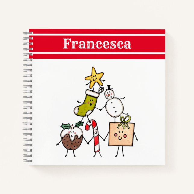 Personalized Cute Christmas Characters Notebook (Front)