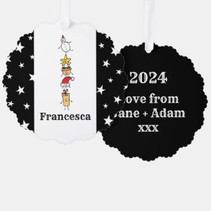 Personalized Cute Christmas Characters Tree Decoration Card