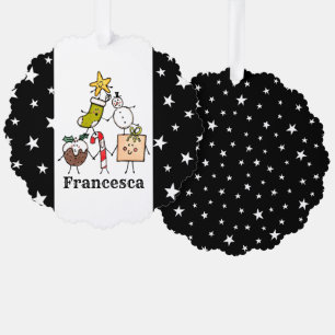 Personalized Cute Christmas Characters Tree Decoration Card