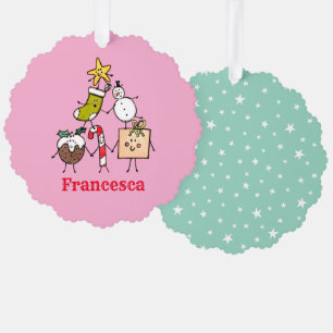 Personalized Cute Christmas Characters Tree Decoration Card