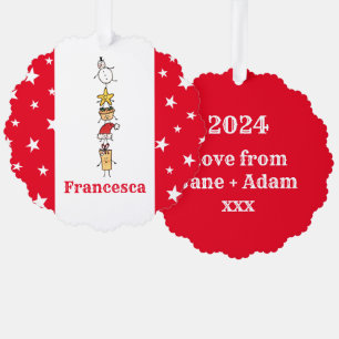 Personalized Cute Christmas Characters Tree Decoration Card