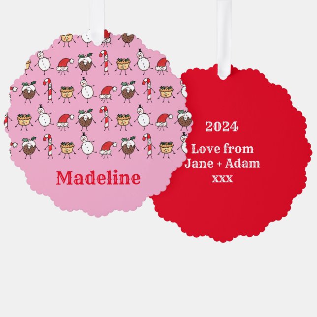 Personalized Cute Christmas Characters Tree Decoration Card (Front/Back)