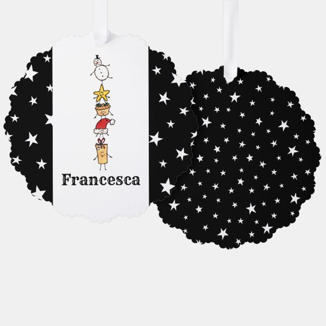 Personalized Cute Christmas Characters Tree Decoration Card (Front/Back)