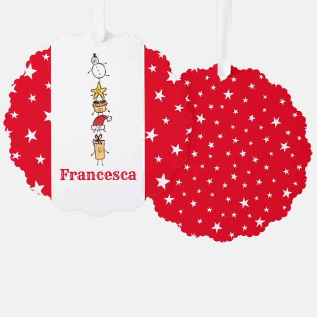 Personalized Cute Christmas Characters Tree Decoration Card (Front/Back)