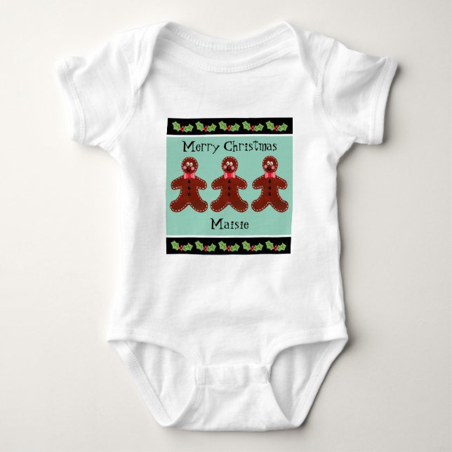 Personalized Cute Christmas Gingerbread Man  Baby Bodysuit (Front)