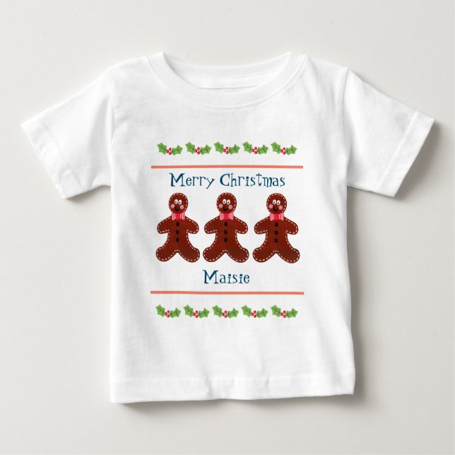 Personalized Cute Christmas Gingerbread Man Baby T Baby T-Shirt (Front)