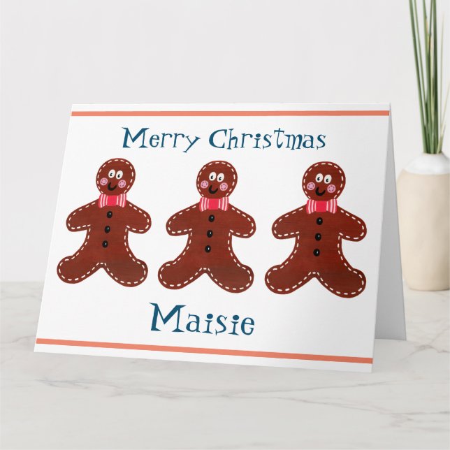 Personalized Cute Christmas Gingerbread Man  Card (Front)