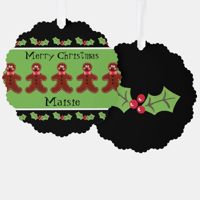 Personalized Cute Christmas Gingerbread Man  Tree Decoration Card (Front/Back)