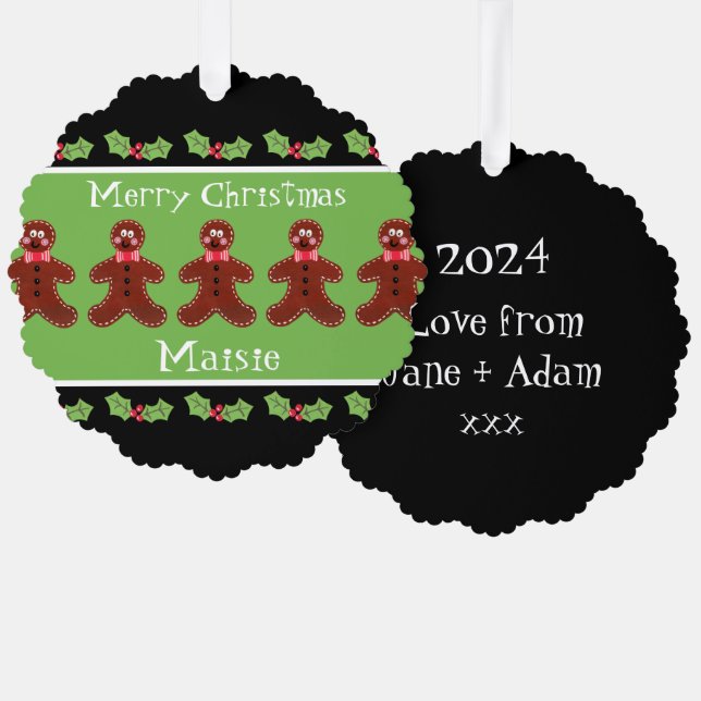 Personalized Cute Christmas Gingerbread Man  Tree Decoration Card (Front/Back)