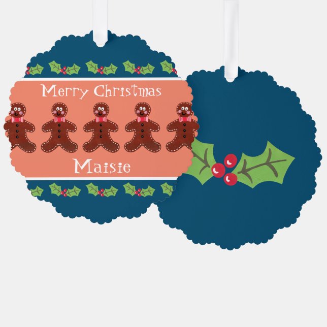Personalized Cute Christmas Gingerbread Man  Tree Decoration Card (Front/Back)