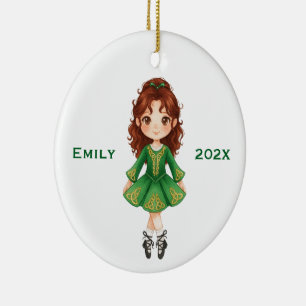 Personalized Cute Christmas Irish Girl Step Dance Ceramic Ornament