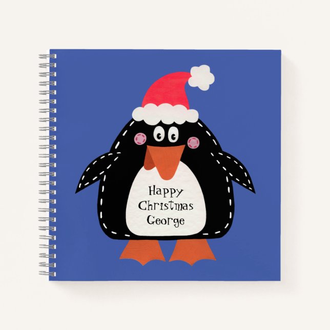 Personalized Cute Christmas Penguin Notebook (Front)