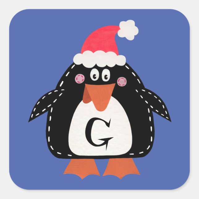 Personalized Cute Christmas Penguin Square Sticker (Front)