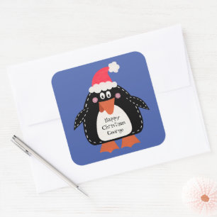 Personalized Cute Christmas Penguin Square Sticker