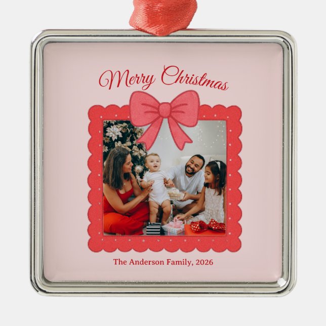 Personalized Cute Christmas Photo Collage  Metal Ornament (Front)
