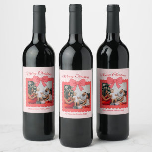 Personalized Cute Christmas Photo Collage  Wine Label