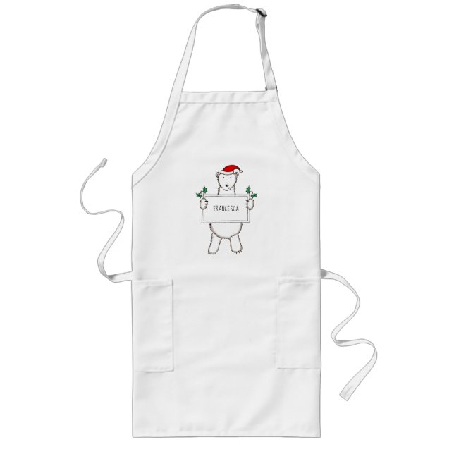 Personalized Cute Christmas Polar Bear Christmas Long Apron (Front)