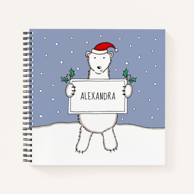 Personalized Cute Christmas Polar Bear Christmas Notebook (Front)