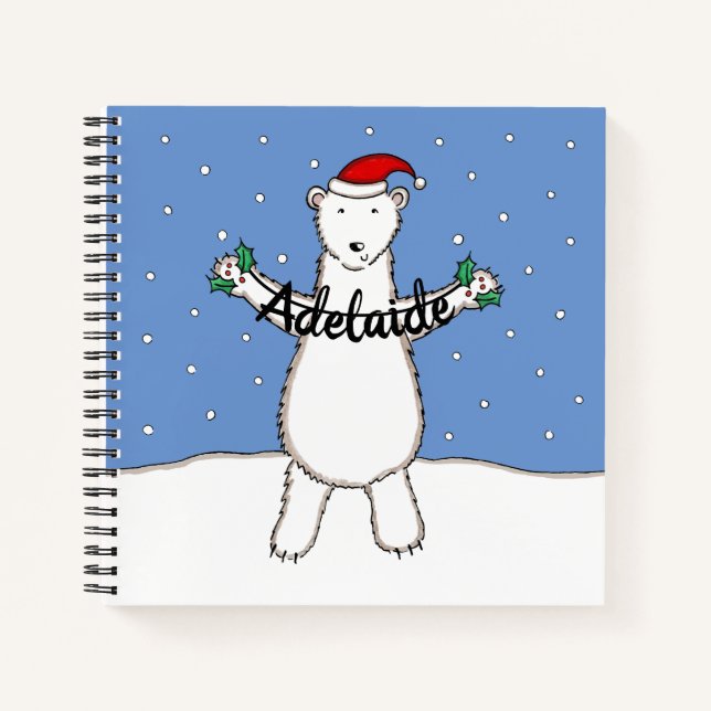 Personalized Cute Christmas Polar Bear Christmas Notebook (Front)