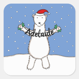 Personalized Cute Christmas Polar Bear Christmas Square Sticker