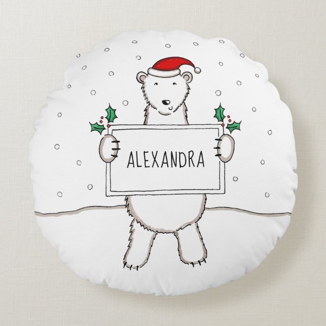 Personalized Cute Christmas Polar Bear Cushion (Front)