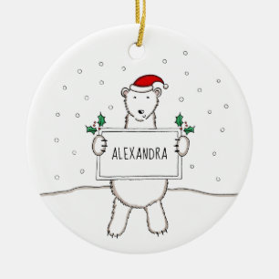 Personalized Cute Christmas Polar Bear Tree Ceramic Ornament