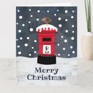 Personalized Cute Christmas Post Box & Robin Card