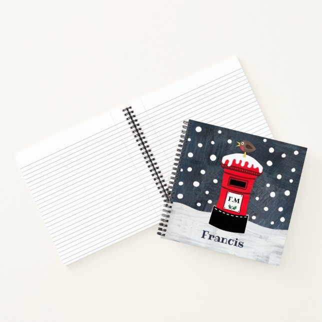 Personalized Cute Christmas Post Box & Robin Noteb Notebook (Inside)
