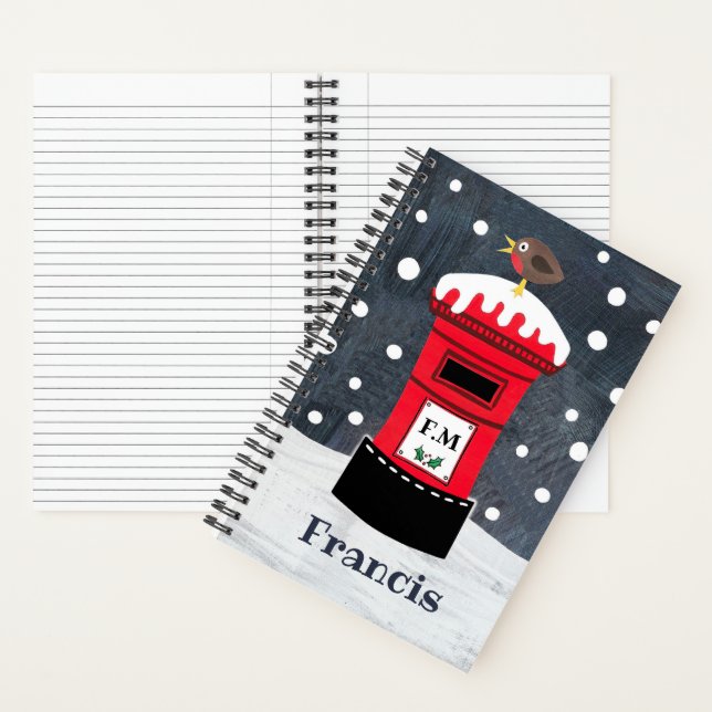 Personalized Cute Christmas Post Box & Robin Notebook (Inside)