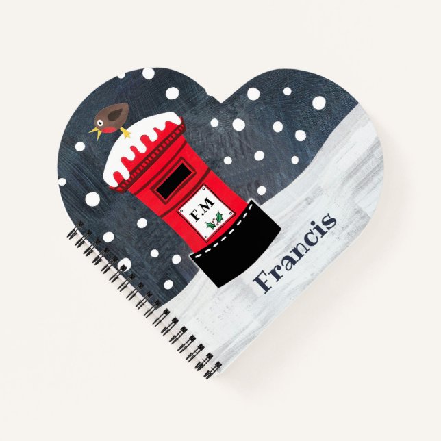 Personalized Cute Christmas Post Box & Robin Notebook (Front)