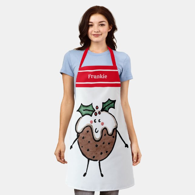 Personalized Cute Christmas Pudding Apron (Worn)