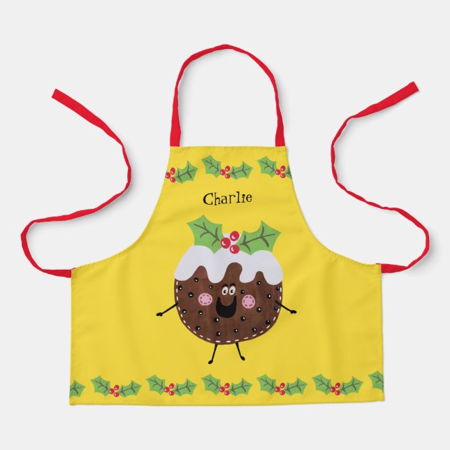 Personalized Cute Christmas Pudding Apron (Front)