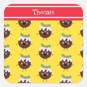 Personalized Cute Christmas Pudding Square Sticker