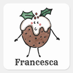 Personalized Cute Christmas Pudding Square Sticker