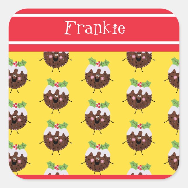 Personalized Cute Christmas Pudding Square Sticker (Front)