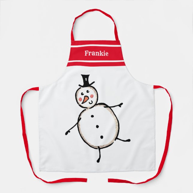 Personalized Cute Christmas Snowman Apron (Front)