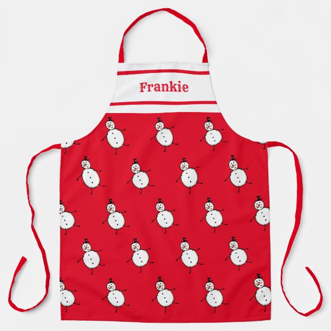 Personalized Cute Christmas Snowman Apron (Front)
