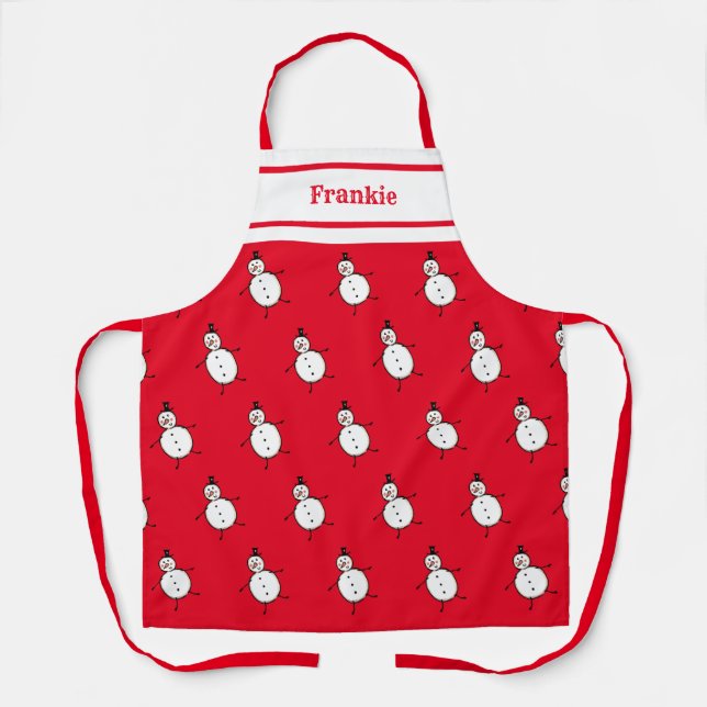 Personalized Cute Christmas Snowman Apron (Front)