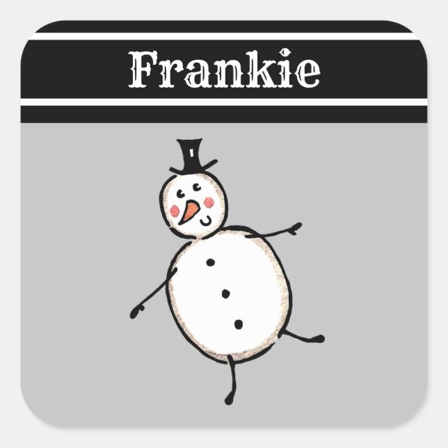 Personalized Cute Christmas Snowman Square Sticker (Front)
