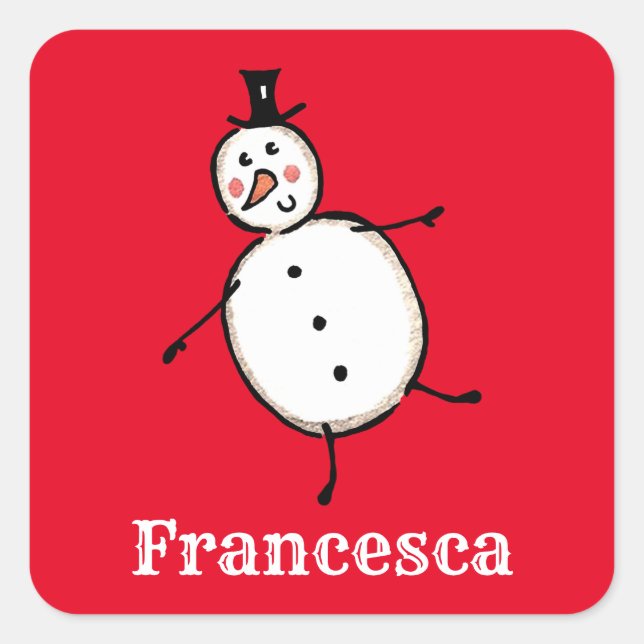 Personalized Cute Christmas Snowman Square Sticker (Front)